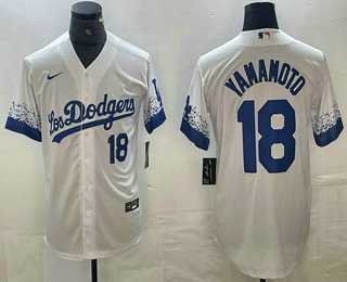 Mens Los Angeles Dodgers #18 Yoshinobu Yamamoto Number White 2021 City Connect Cool Base Stitched Jerseys->los angeles dodgers->MLB Jersey